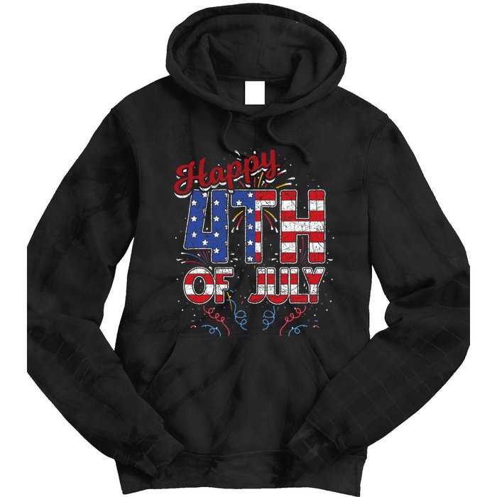 Fireworks Happy 4th Of July Us Flag American 4th Of July Tie Dye Hoodie