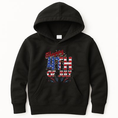 Fireworks Happy 4th Of July Us Flag American 4th Of July Kids Hoodie