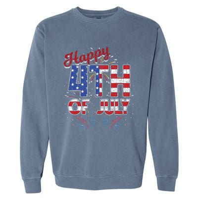 Fireworks Happy 4th Of July Us Flag American 4th Of July Garment-Dyed Sweatshirt