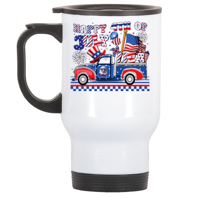 Fireworks Happy 4th Of July Usa Flag American 4th July Stainless Steel Travel Mug