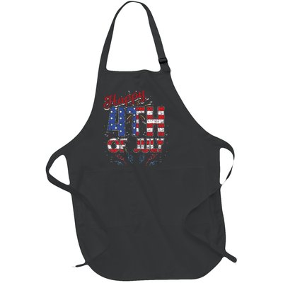 Fireworks Happy 4th Of July US Flag American 4th Of July Full-Length Apron With Pockets