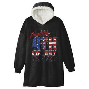 Fireworks Happy 4th Of July US Flag American 4th Of July Hooded Wearable Blanket