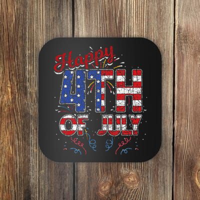 Fireworks Happy 4th Of July US Flag American 4th Of July Coaster