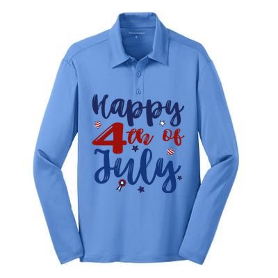 Fireworks Happy 4th Of July US Flag American 4th Of July Silk Touch Performance Long Sleeve Polo