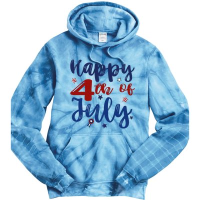 Fireworks Happy 4th Of July US Flag American 4th Of July Tie Dye Hoodie