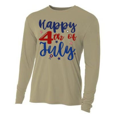 Fireworks Happy 4th Of July US Flag American 4th Of July Cooling Performance Long Sleeve Crew