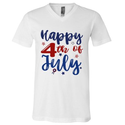 Fireworks Happy 4th Of July US Flag American 4th Of July V-Neck T-Shirt