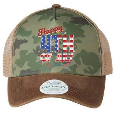 Fireworks Happy 4th Of July US Flag American 4th Of July Legacy Tie Dye Trucker Hat