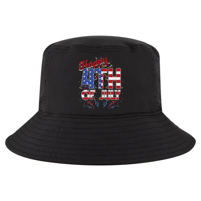 Fireworks Happy 4th Of July US Flag American 4th Of July Cool Comfort Performance Bucket Hat