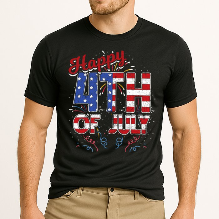 Fireworks Happy 4th Of July US Flag American 4th Of July Cooling Performance Crew T-Shirt
