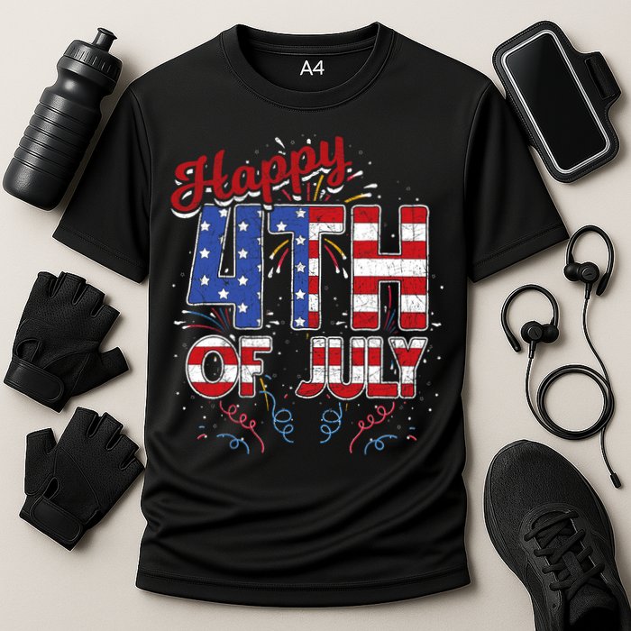 Fireworks Happy 4th Of July US Flag American 4th Of July Cooling Performance Crew T-Shirt