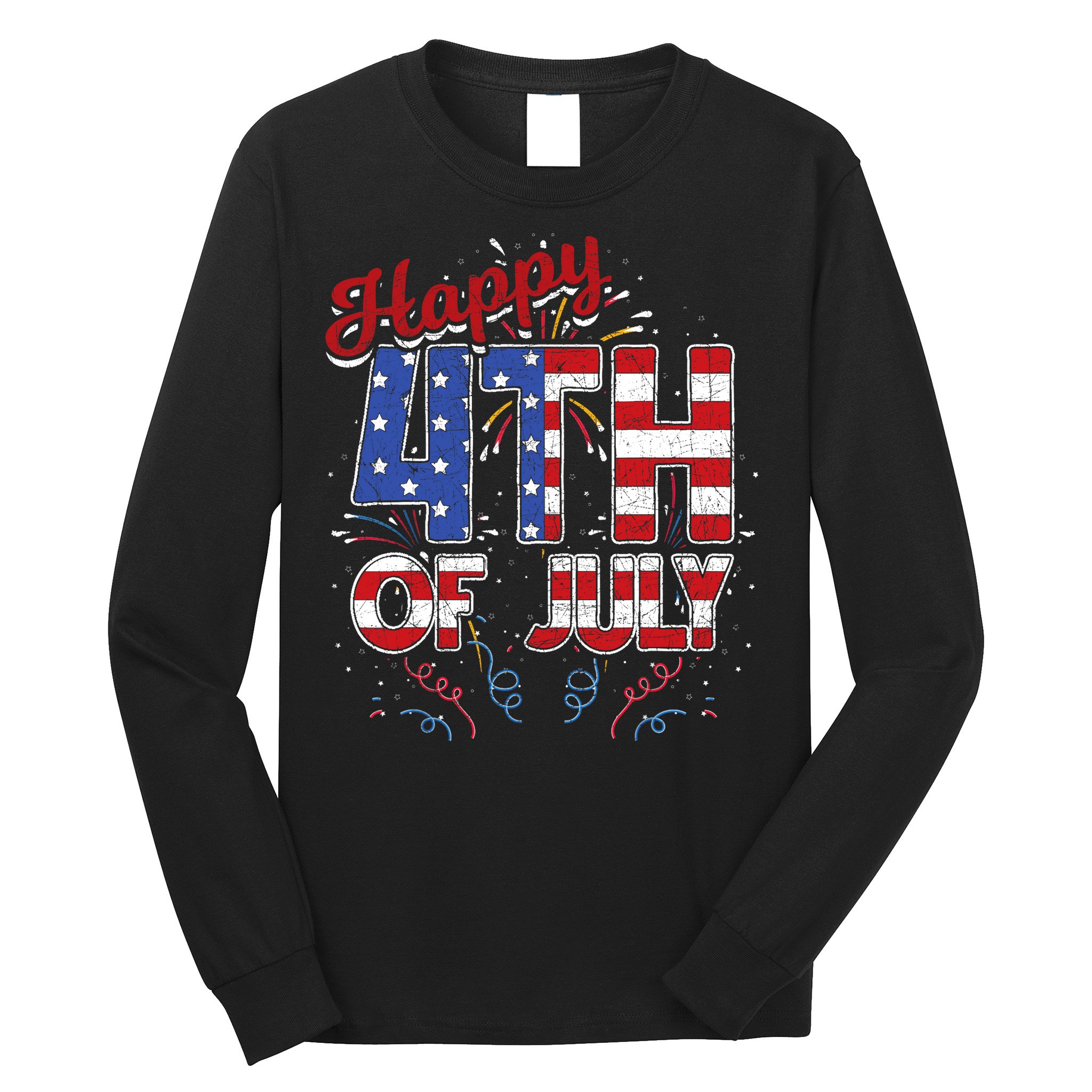 Fireworks Happy 4th Of July US Flag American 4th Of July Long Sleeve Shirt