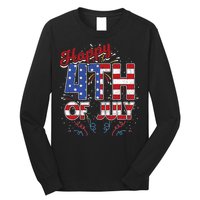 Fireworks Happy 4th Of July US Flag American 4th Of July Long Sleeve Shirt