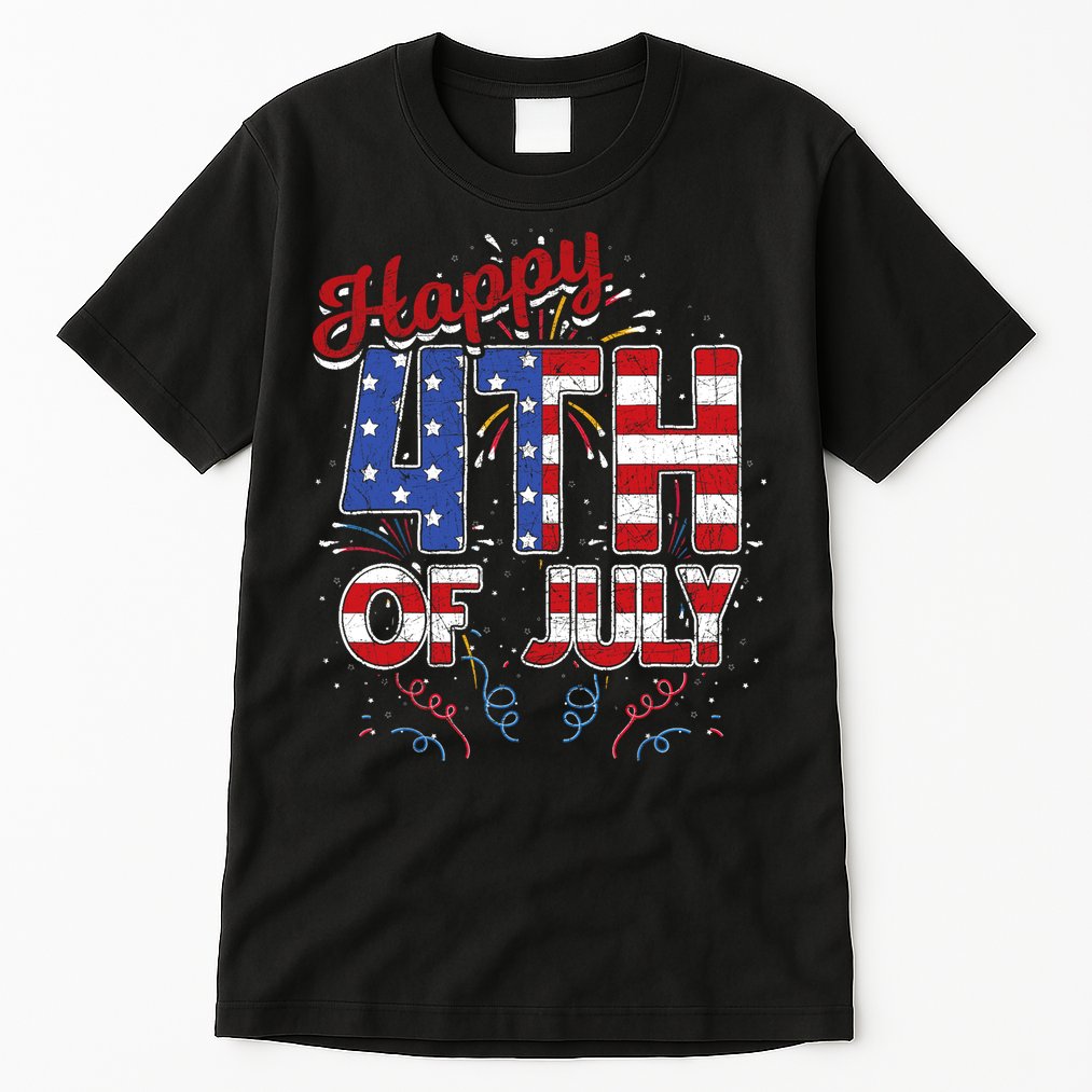 Fireworks Happy 4th Of July US Flag American 4th Of July Tall T-Shirt