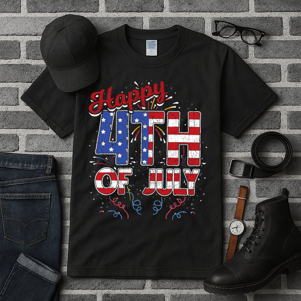 Fireworks Happy 4th Of July US Flag American 4th Of July Tall T-Shirt