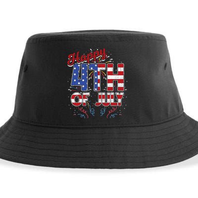 Fireworks Happy 4th Of July US Flag American 4th Of July Sustainable Bucket Hat