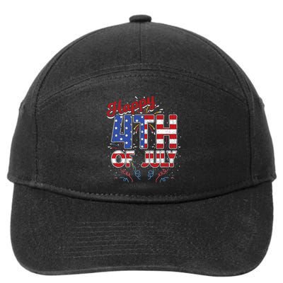 Fireworks Happy 4th Of July US Flag American 4th Of July 7-Panel Snapback Hat