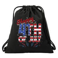 Fireworks Happy 4th Of July US Flag American 4th Of July Drawstring Bag