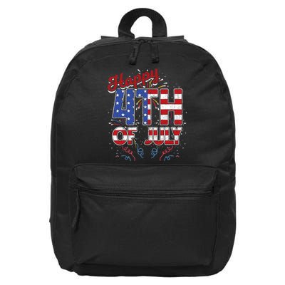 Fireworks Happy 4th Of July US Flag American 4th Of July 16 in Basic Backpack