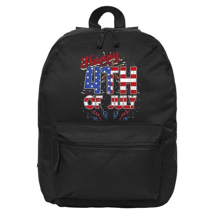 Fireworks Happy 4th Of July US Flag American 4th Of July 16 in Basic Backpack