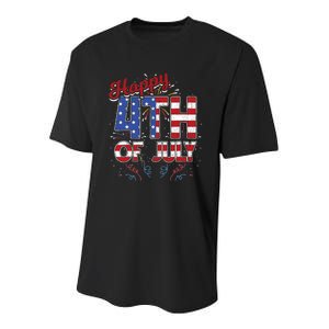 Fireworks Happy 4th Of July US Flag American 4th Of July Youth Performance Sprint T-Shirt