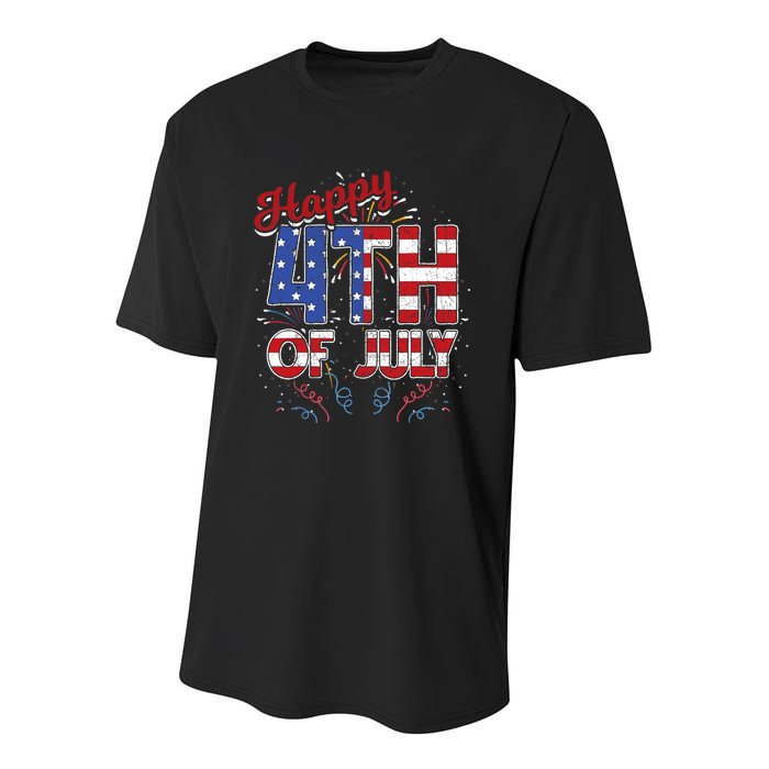 Fireworks Happy 4th Of July US Flag American 4th Of July Youth Performance Sprint T-Shirt