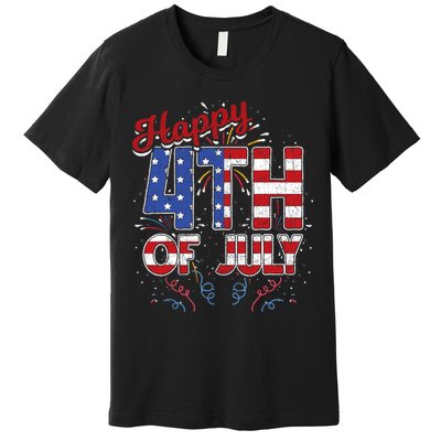 Fireworks Happy 4th Of July US Flag American 4th Of July Premium T-Shirt