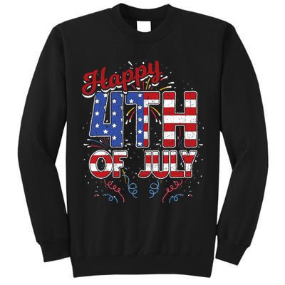Fireworks Happy 4th Of July US Flag American 4th Of July Tall Sweatshirt