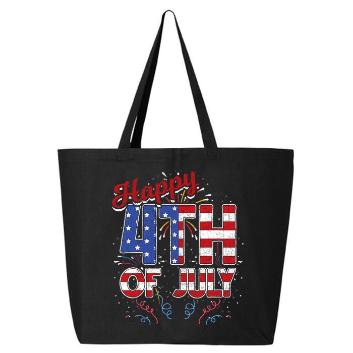 Fireworks Happy 4th Of July US Flag American 4th Of July 25L Jumbo Tote