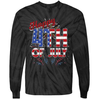 Fireworks Happy 4th Of July US Flag American 4th Of July Tie-Dye Long Sleeve Shirt