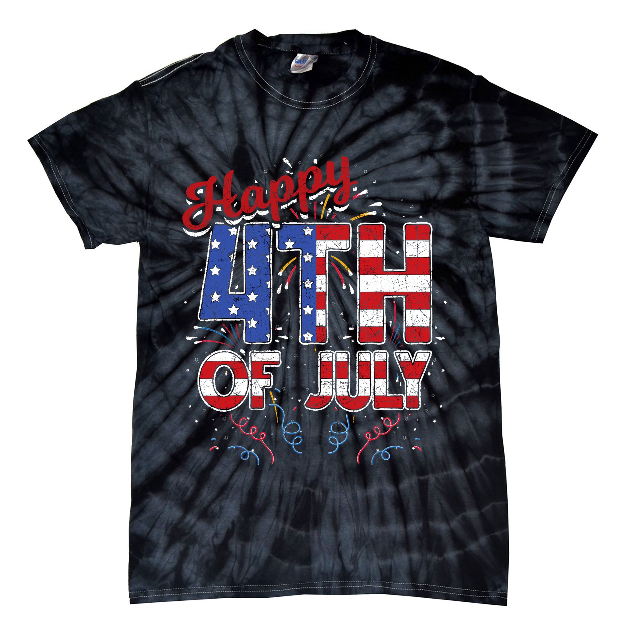 Fireworks Happy 4th Of July US Flag American 4th Of July Tie-Dye T-Shirt