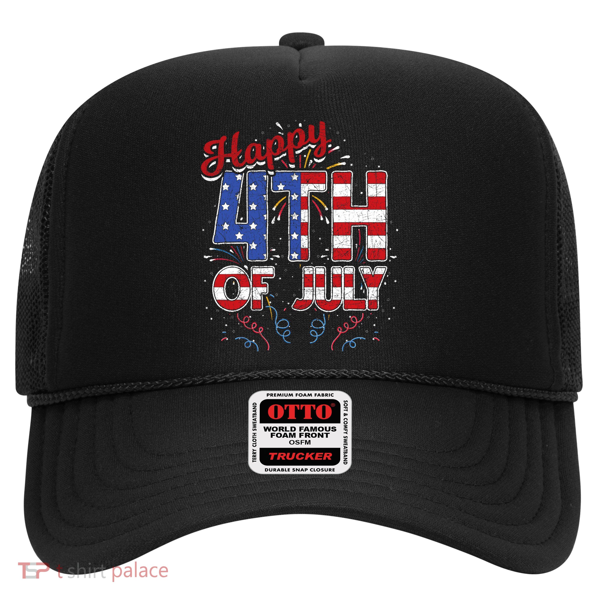 Fireworks Happy 4th Of July US Flag American 4th Of July Trucker Hat