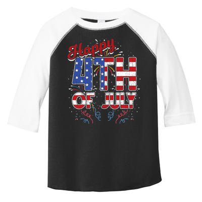 Fireworks Happy 4th Of July US Flag American 4th Of July Toddler Fine Jersey T-Shirt