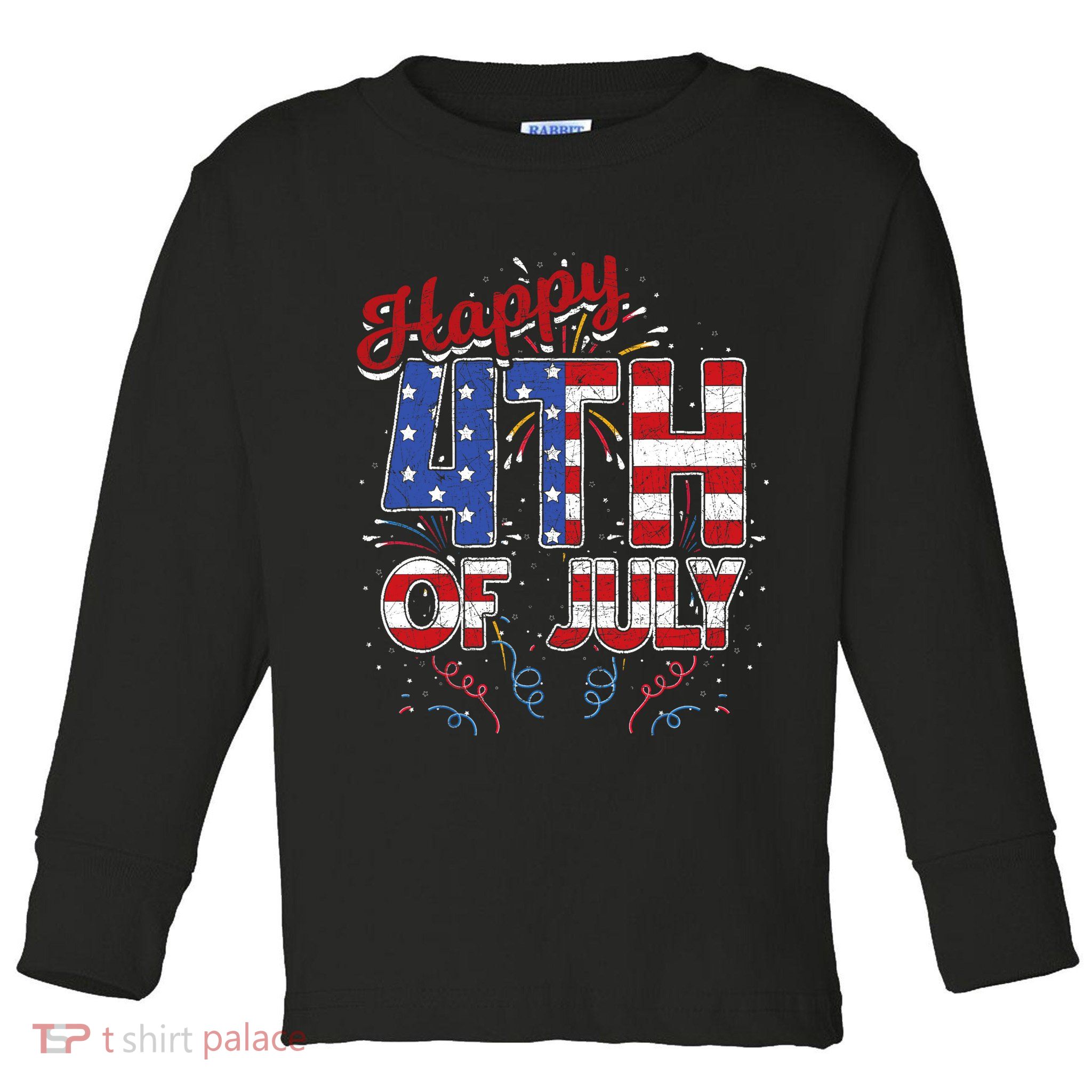 Fireworks Happy 4th Of July US Flag American 4th Of July Toddler Long Sleeve Shirt