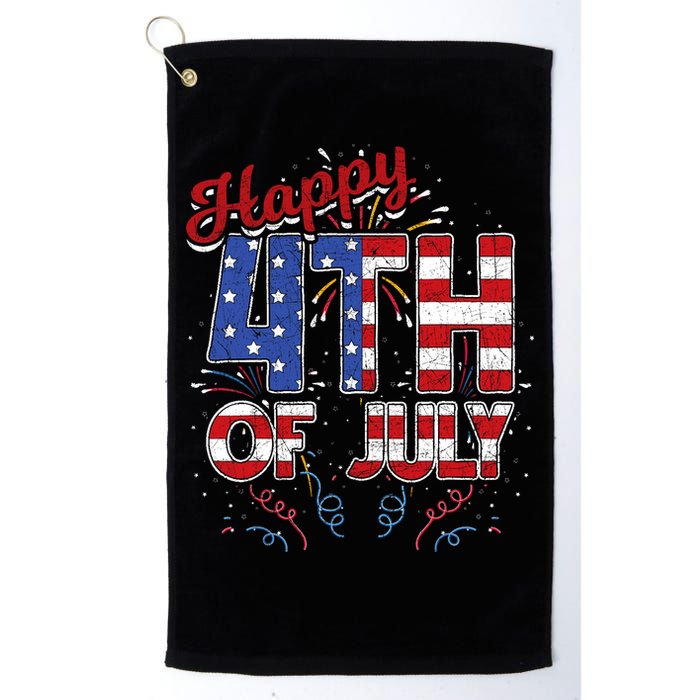 Fireworks Happy 4th Of July US Flag American 4th Of July Golf Towel