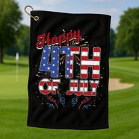 Fireworks Happy 4th Of July US Flag American 4th Of July Golf Towel