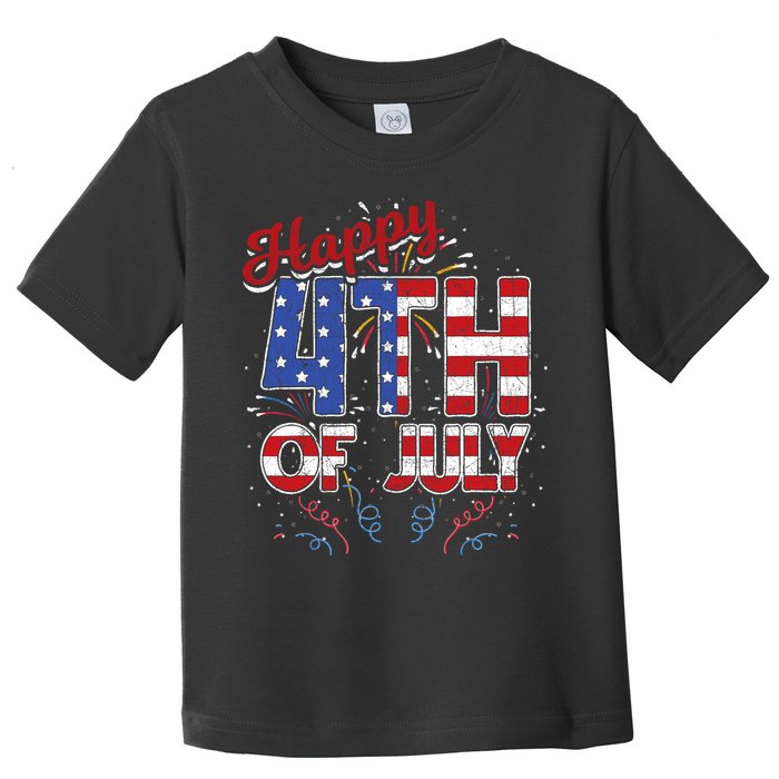 Fireworks Happy 4th Of July US Flag American 4th Of July Toddler T-Shirt