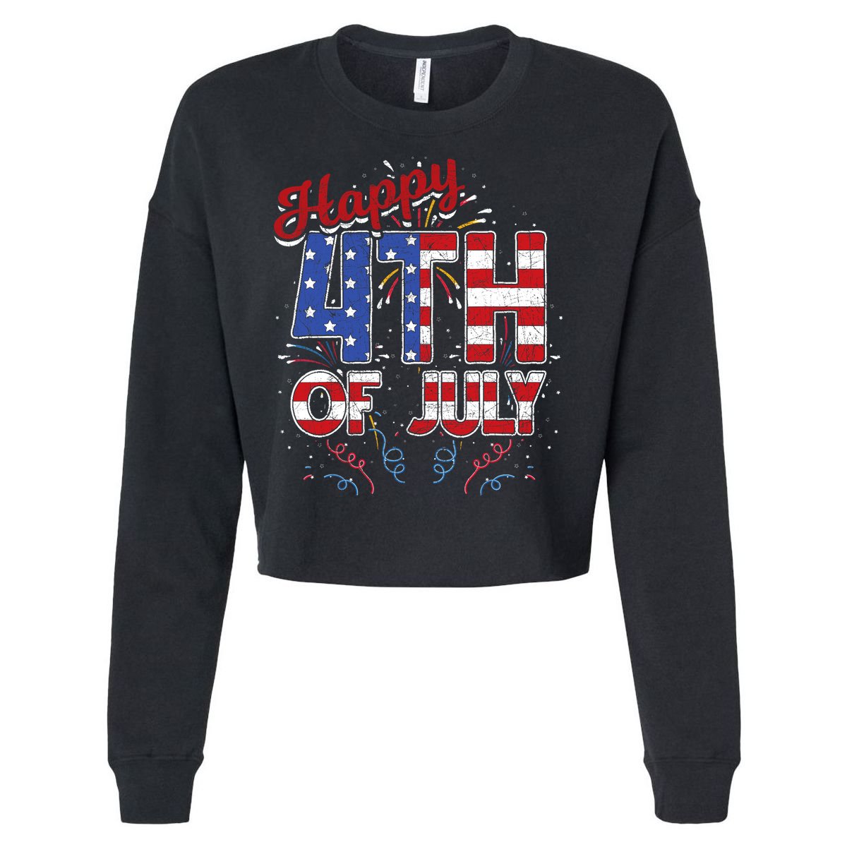 Fireworks Happy 4th Of July US Flag American 4th Of July Cropped Pullover Crew