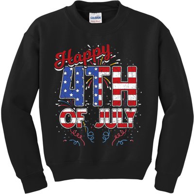 Fireworks Happy 4th Of July US Flag American 4th Of July Kids Sweatshirt