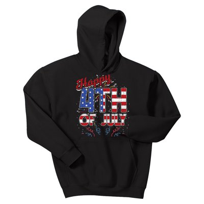 Fireworks Happy 4th Of July US Flag American 4th Of July Kids Hoodie