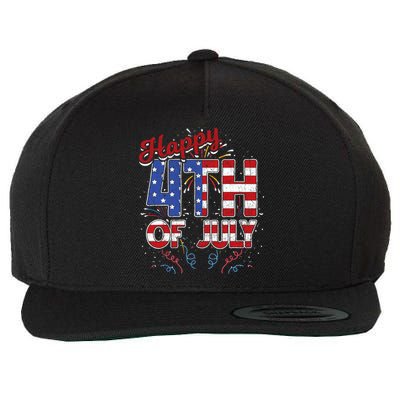 Fireworks Happy 4th Of July US Flag American 4th Of July Wool Snapback Cap