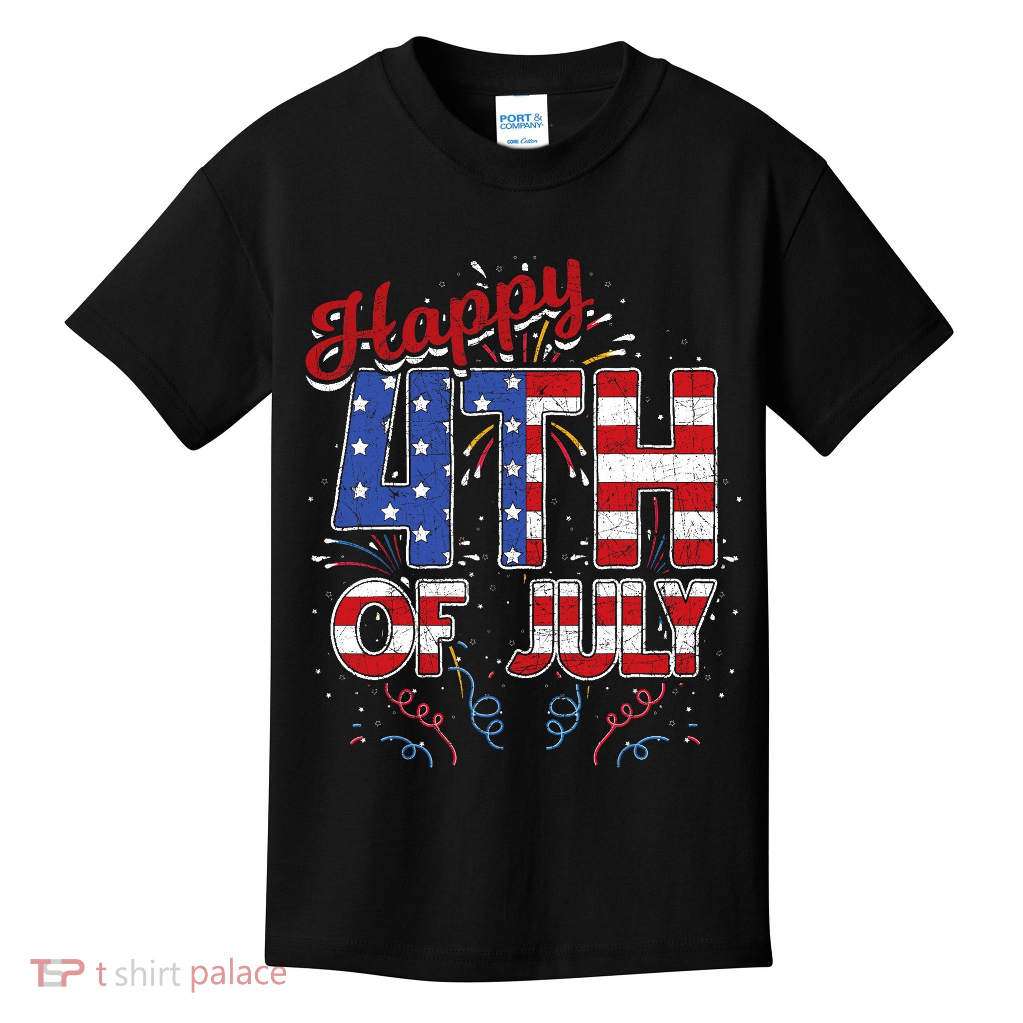 Fireworks Happy 4th Of July US Flag American 4th Of July Kids T-Shirt
