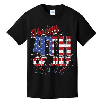 Fireworks Happy 4th Of July US Flag American 4th Of July Kids T-Shirt