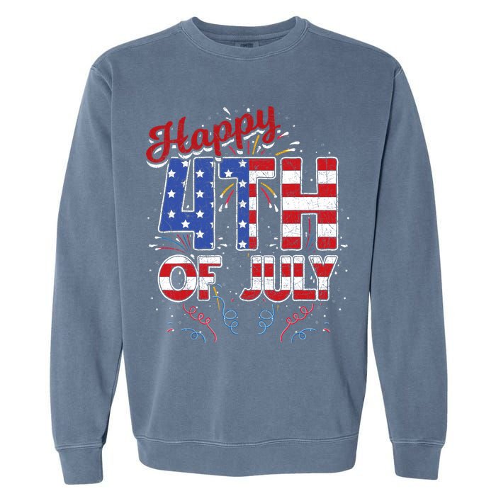 Fireworks Happy 4th Of July US Flag American 4th Of July Garment-Dyed Sweatshirt