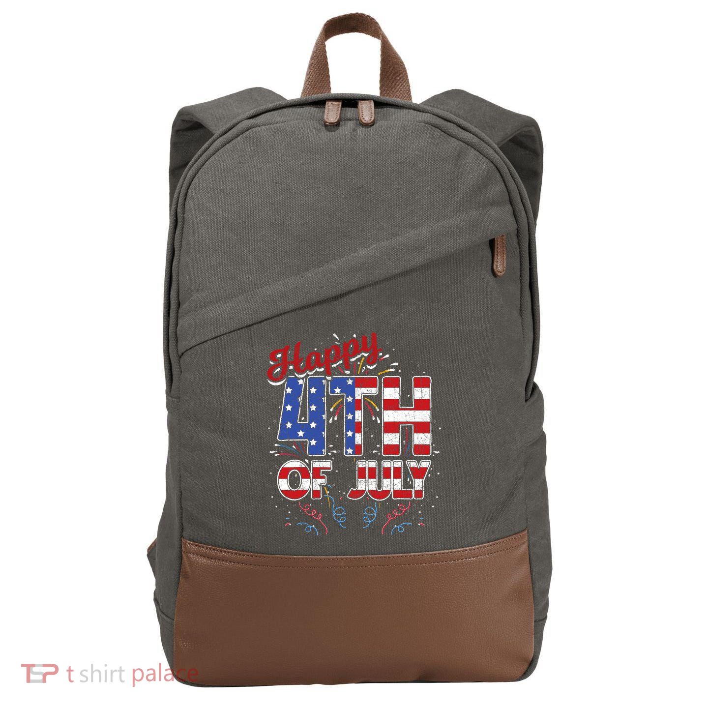 Fireworks Happy 4th Of July US Flag American 4th Of July Cotton Canvas Backpack