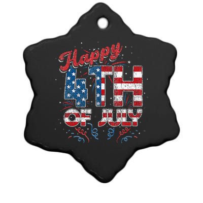 Fireworks Happy 4th Of July US Flag American 4th Of July (1) Ceramic Star Ornament