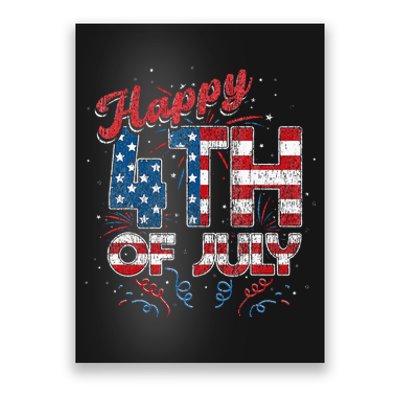 Fireworks Happy 4th Of July US Flag American 4th Of July (1) Poster