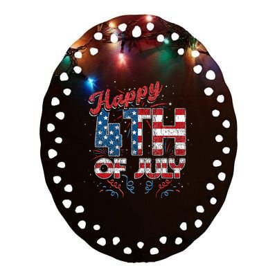 Fireworks Happy 4th Of July US Flag American 4th Of July (1) Ceramic Oval Ornament