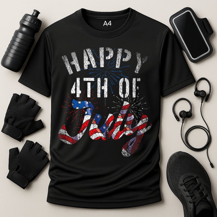 Fireworks Happy 4th Of July Us Flag American 4th Of July Performance Shirt