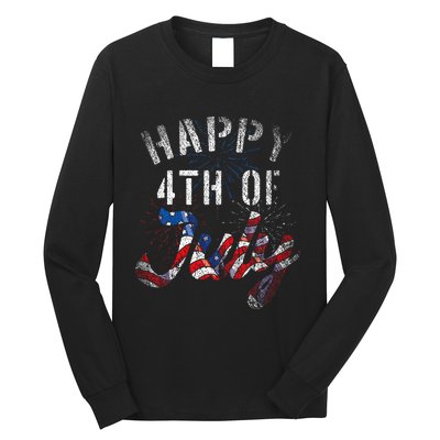 Fireworks Happy 4th Of July Us Flag American 4th Of July Long Sleeve Shirt